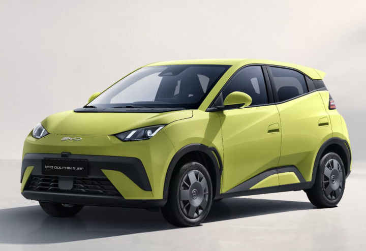 BYD Dolphin Surf electric hatchback unveiled in Europe, showcasing sleek design and compact dimensions.