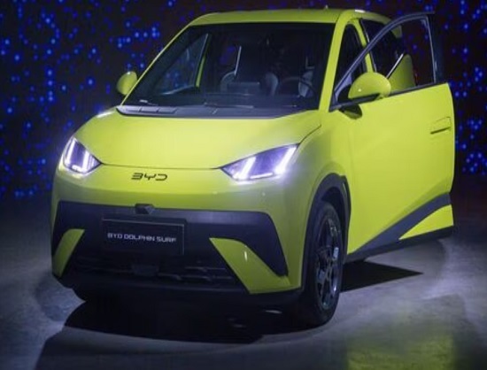 BYD Dolphin Surf electric hatchback unveiled in Europe, showcasing sleek design and compact dimensions.